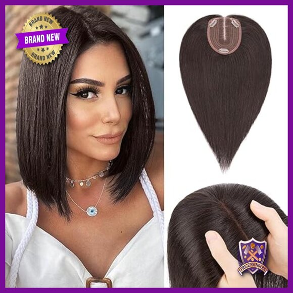 12 Inch Human Hair Topper, Remy Hair, No Bangs, Lace Base, 3 Clips main image 5